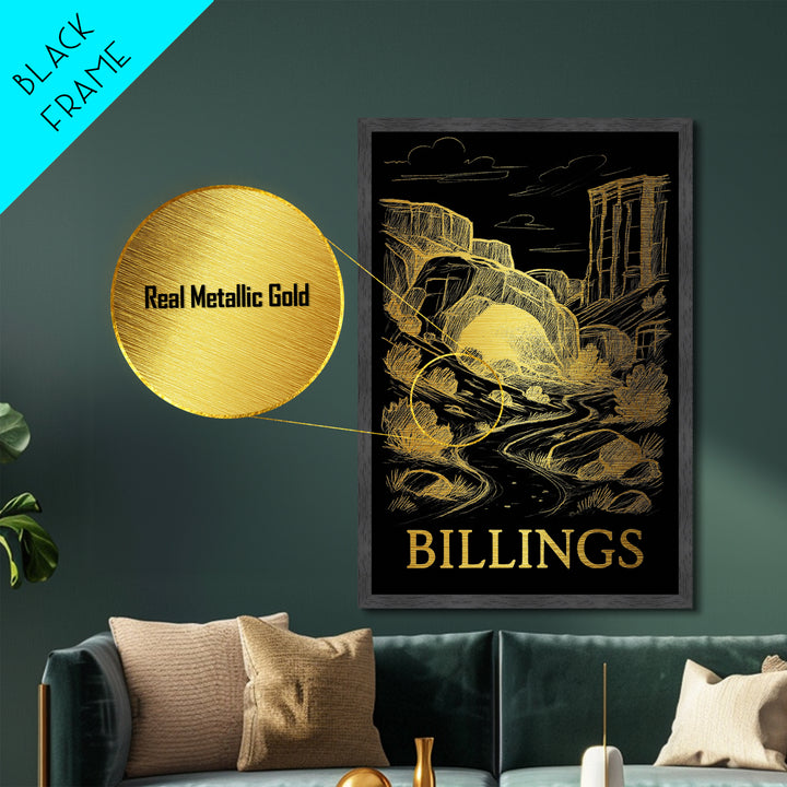 Billings Montana art, Metallic Gold Art, Housewarming Gift, Metal Art, Wood Framed Art, Newlywed Travel Gift, Honeymoon Gift