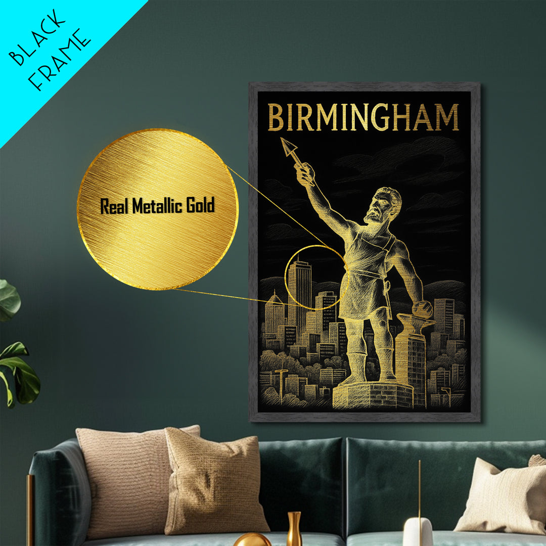 Birmingham Alabama travel, Metallic Gold Print, Closing Gift, Metal Art, Wood Framed Art, Anniversary Travel Gift, Retirement Travel Gift