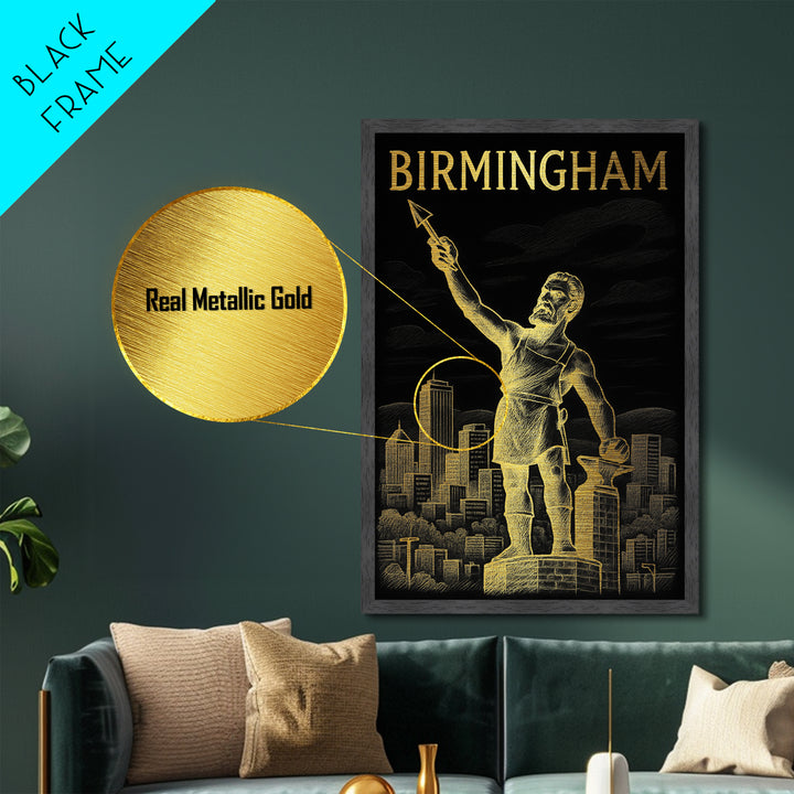 Birmingham Alabama travel, Metallic Gold Print, Closing Gift, Metal Art, Wood Framed Art, Anniversary Travel Gift, Retirement Travel Gift
