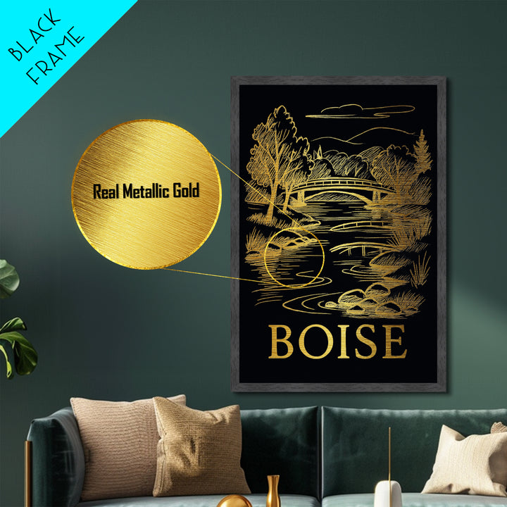 Boise Idaho art, Metallic Gold Art, Travel Art Prints, Metal Art, Wood Framed Art, Adventure Lover Gift, Traveler Gift