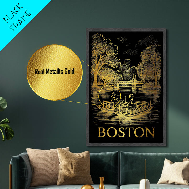 Boston Massachusetts art, Metallic Gold Art, Modern House Art, Metal Art, Wood Framed Art, Graduation Travel Gift, Travel Gift