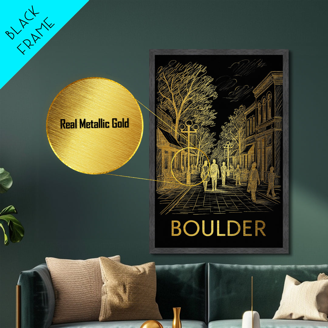 Boulder Colorado art, Metallic Gold Art, Best Friend Gifts, Metal Art, Wood Framed Art, Birthday Travel Gift, Destination Gift