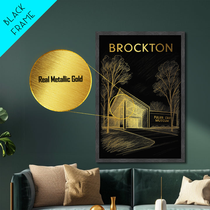 Brockton Massachusetts travel, Metallic Gold Print, Closing Gift, Metal Art, Wood Framed Art, Anniversary Travel Gift, Retirement Travel Gift