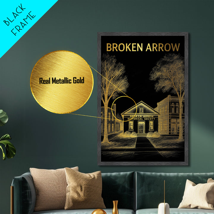 Broken Arrow Oklahoma art, Metallic Gold Art, Travel Art Prints, Metal Art, Wood Framed Art, Adventure Lover Gift, Traveler Gift