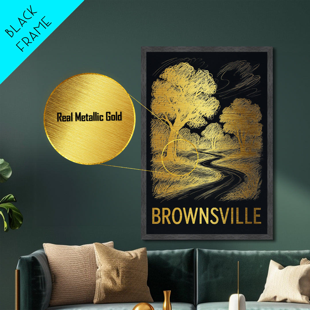 Brownsville Texas art, Metallic Gold Art, Modern House Art, Metal Art, Wood Framed Art, Graduation Travel Gift, Travel Gift