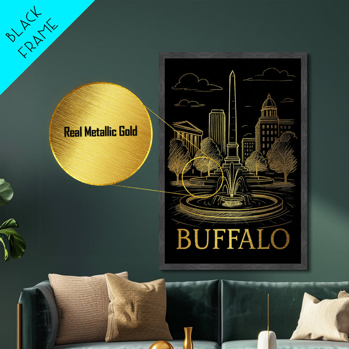 Buffalo New York art, Metallic Gold Art, Housewarming Gift, Metal Art, Wood Framed Art, Newlywed Travel Gift, Honeymoon Gift