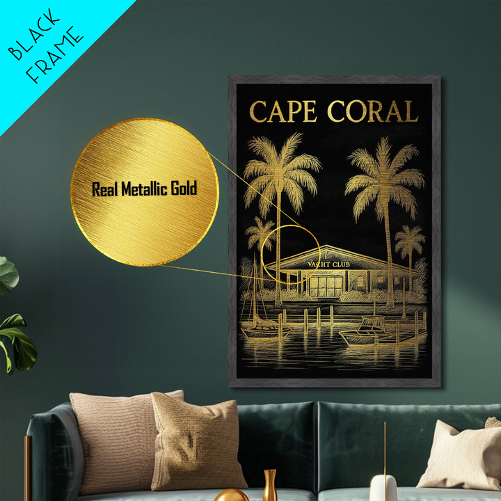 Cape Coral Florida travel, Metallic Gold Print, Modern House Art, Metal Art, Wood Framed Art, Traveler Gift, Destination Gift