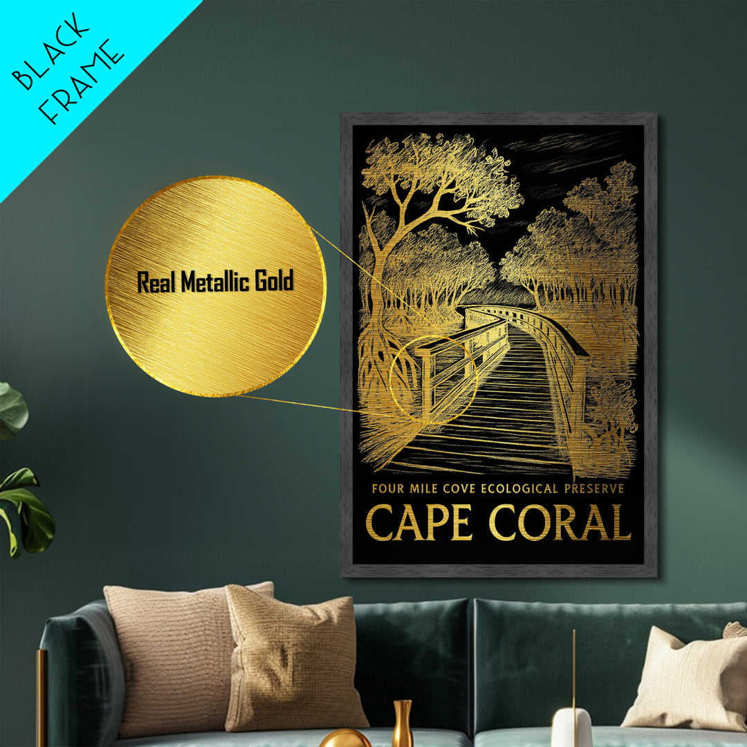 Cape Coral Florida art, Metallic Gold Art, Modern House Art, Metal Art, Wood Framed Art, Graduation Travel Gift, Travel Gift