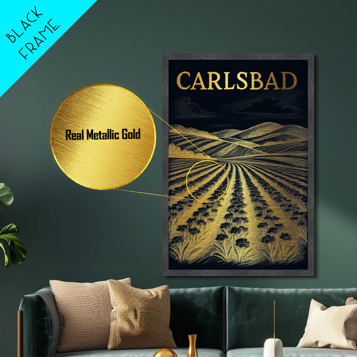 Carlsbad California travel, Metallic Gold Print, College Dorm Décor, Metal Art, Wood Framed Art, Graduation Travel Gift, Traveler Gift