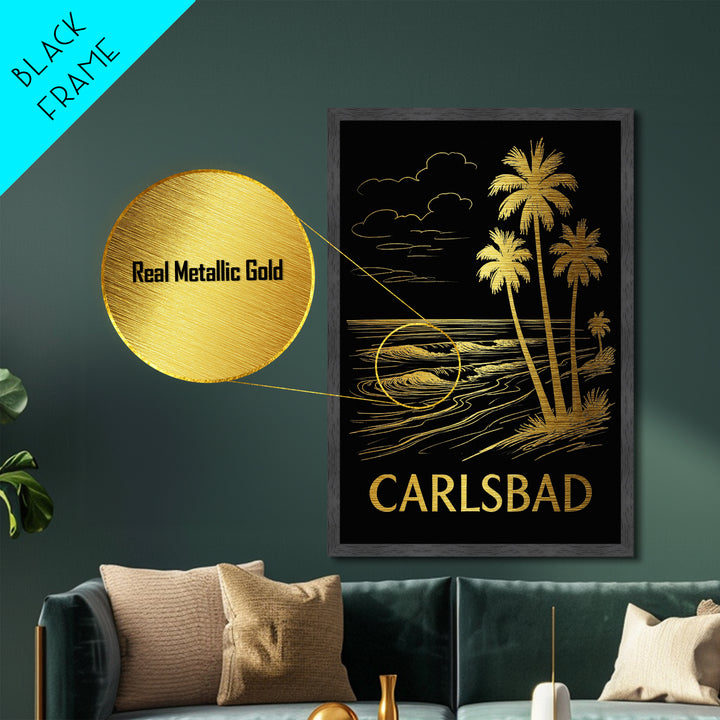 Carlsbad California art, Metallic Gold Art, Best Friend Gifts, Metal Art, Wood Framed Art, Birthday Travel Gift, Destination Gift