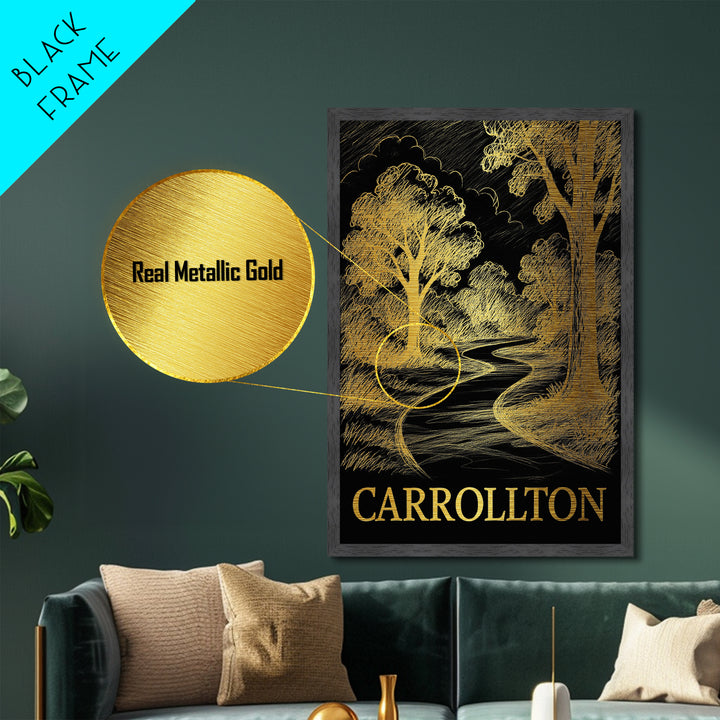 Carrollton Texas art, Metallic Gold Art, Office Decor, Metal Art, Wood Framed Art, Graduation Travel Gift, Destination Gift