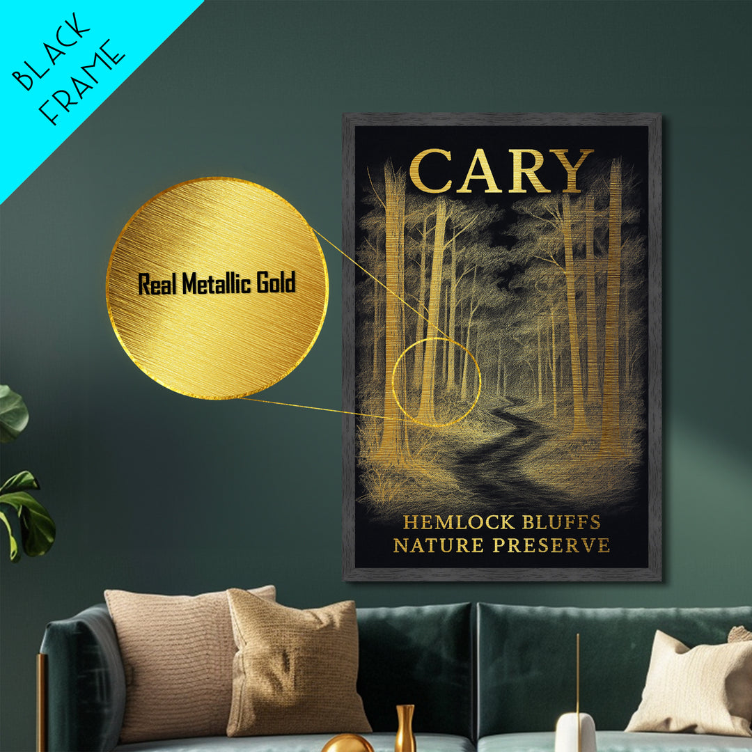 Cary North Carolina travel, Metallic Gold Print, Modern House Art, Metal Art, Wood Framed Art, Wanderlust Gift, Travel Art Prints