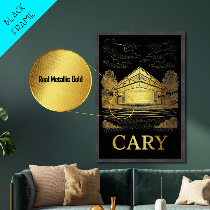 Cary North Carolina art, Metallic Gold Art, Travel Art Prints, Metal Art, Wood Framed Art, Adventure Lover Gift, Traveler Gift