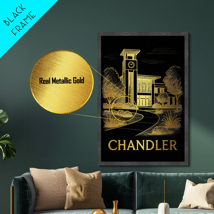 Chandler Arizona art, Metallic Gold Art, Housewarming Gift, Metal Art, Wood Framed Art, Newlywed Travel Gift, Honeymoon Gift