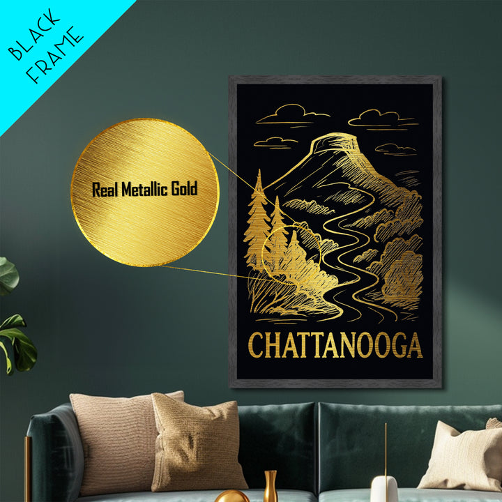 Chattanooga Tennessee art, Metallic Gold Art, Modern House Art, Metal Art, Wood Framed Art, Graduation Travel Gift, Travel Gift