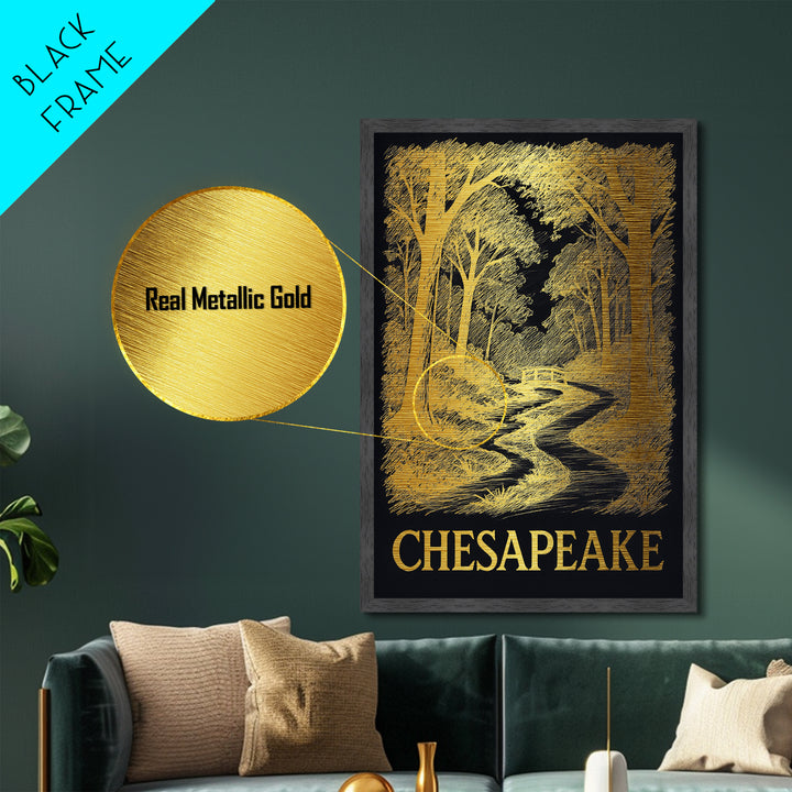 Chesapeake Virginia art, Metallic Gold Art, Best Friend Gifts, Metal Art, Wood Framed Art, Birthday Travel Gift, Destination Gift