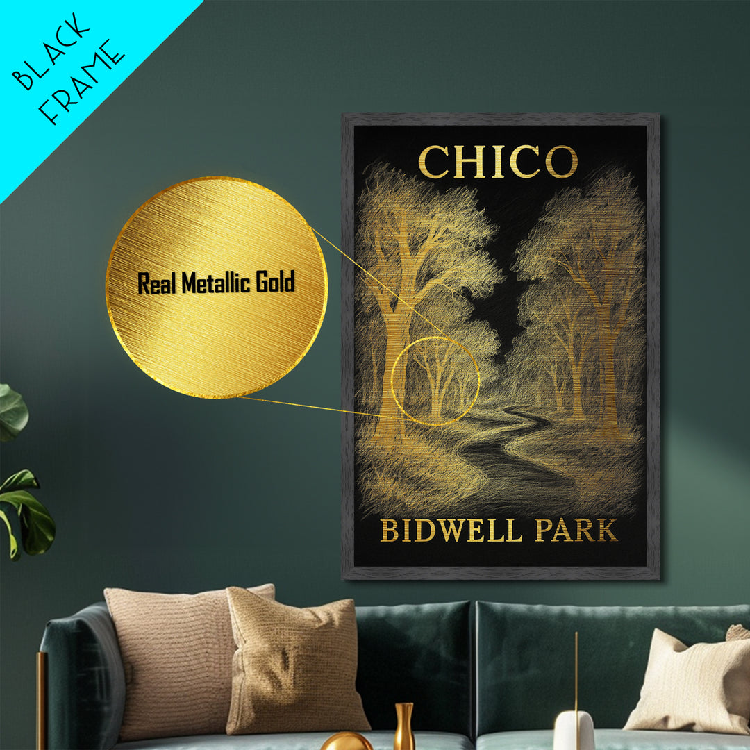 Chico California travel, Metallic Gold Print, Modern House Art, Metal Art, Wood Framed Art, Wanderlust Gift, Travel Art Prints