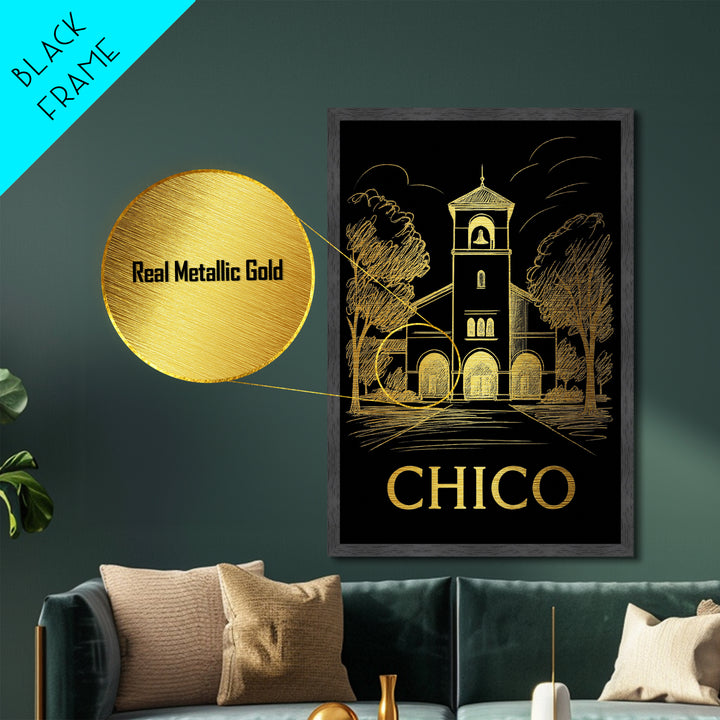 Chico California art, Metallic Gold Art, Travel Art Prints, Metal Art, Wood Framed Art, Adventure Lover Gift, Traveler Gift