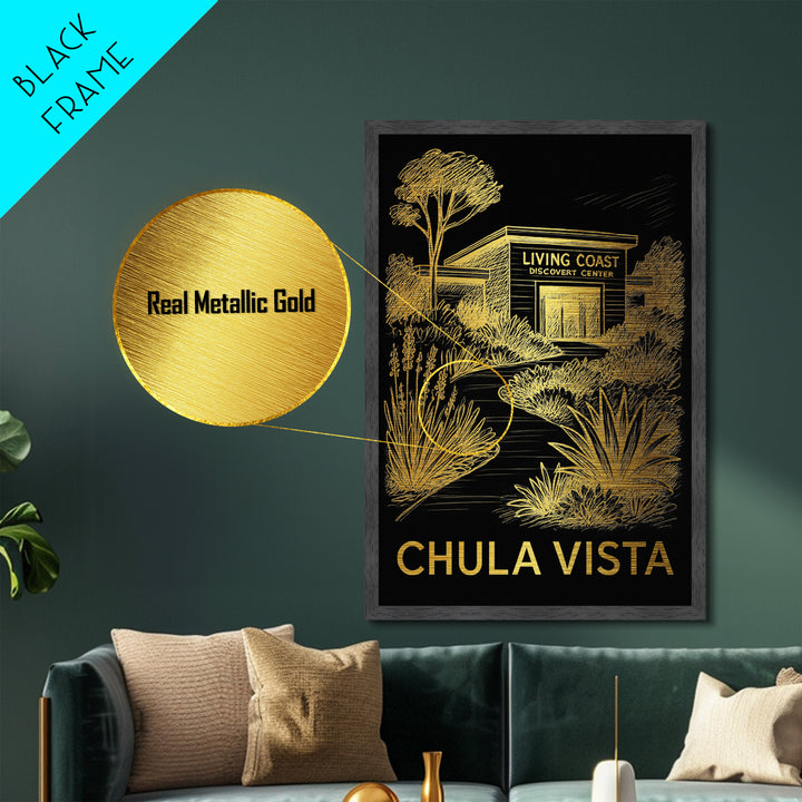 Chula Vista California art, Metallic Gold Art, Office Decor, Metal Art, Wood Framed Art, Graduation Travel Gift, Destination Gift