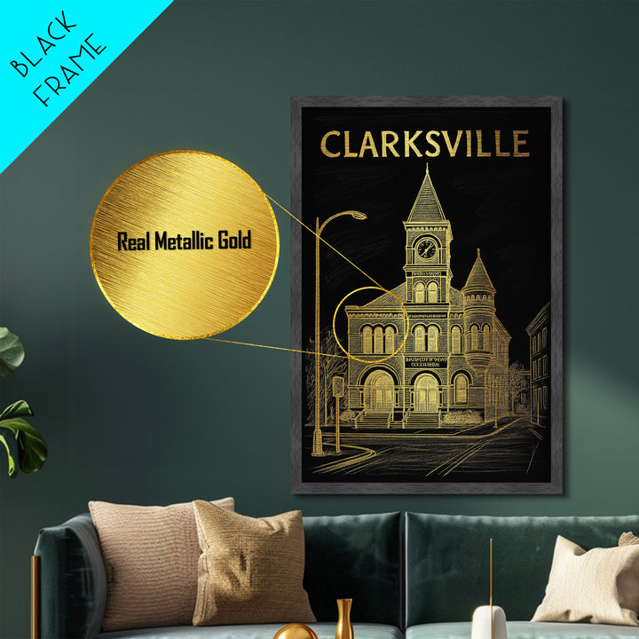 Clarksville Tennessee travel, Metallic Gold Print, Modern House Art, Metal Art, Wood Framed Art, Traveler Gift, Destination Gift