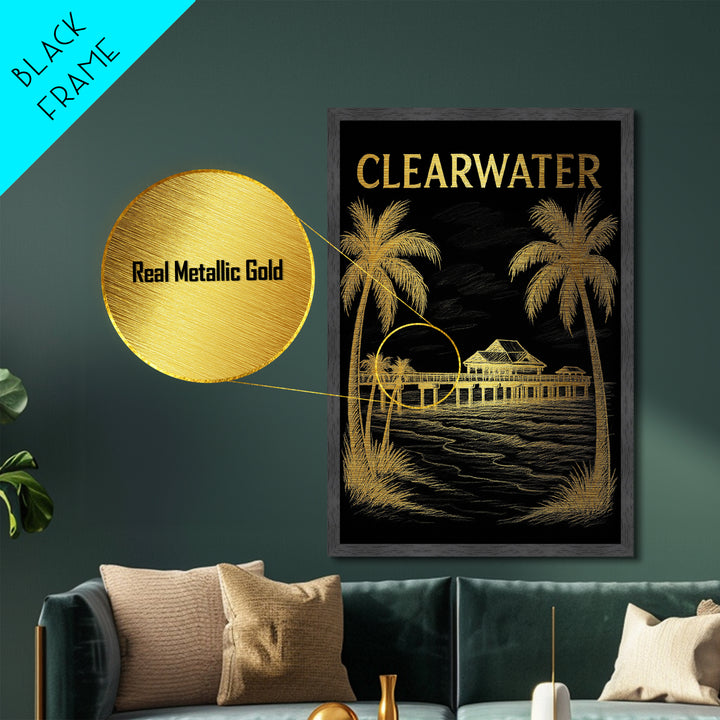 Clearwater Florida travel, Metallic Gold Print, College Dorm Décor, Metal Art, Wood Framed Art, Graduation Travel Gift, Traveler Gift