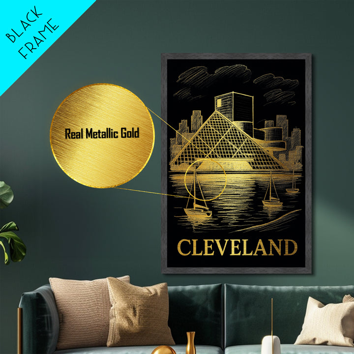 Cleveland Ohio art, Metallic Gold Art, Housewarming Gift, Metal Art, Wood Framed Art, Newlywed Travel Gift, Honeymoon Gift