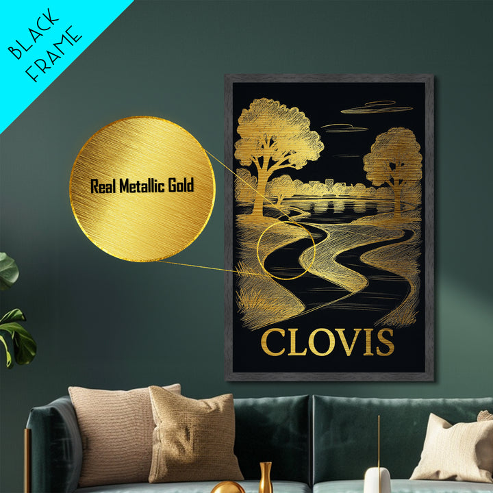 Clovis California art, Metallic Gold Art, Modern House Art, Metal Art, Wood Framed Art, Graduation Travel Gift, Travel Gift