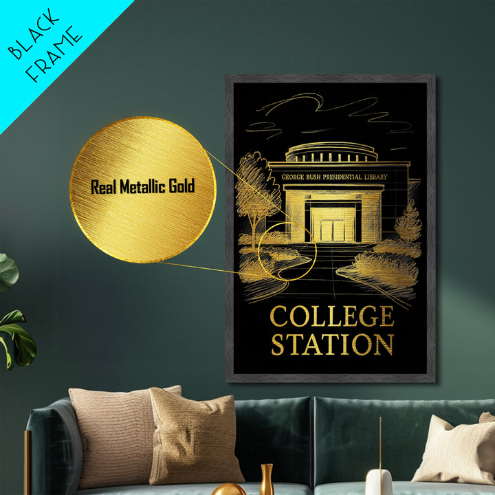 College Station Texas art, Metallic Gold Art, Best Friend Gifts, Metal Art, Wood Framed Art, Birthday Travel Gift, Destination Gift