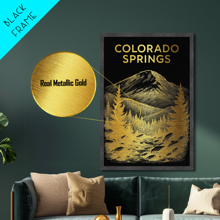 Colorado Springs Colorado travel, Metallic Gold Print, Modern House Art, Metal Art, Wood Framed Art, Wanderlust Gift, Travel Art Prints