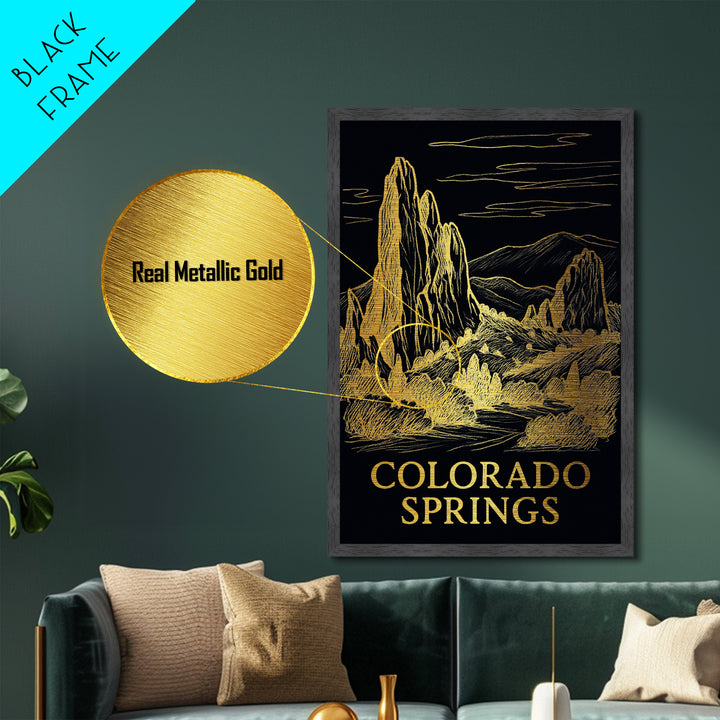 Colorado Springs Colorado art, Metallic Gold Art, Travel Art Prints, Metal Art, Wood Framed Art, Adventure Lover Gift, Traveler Gift