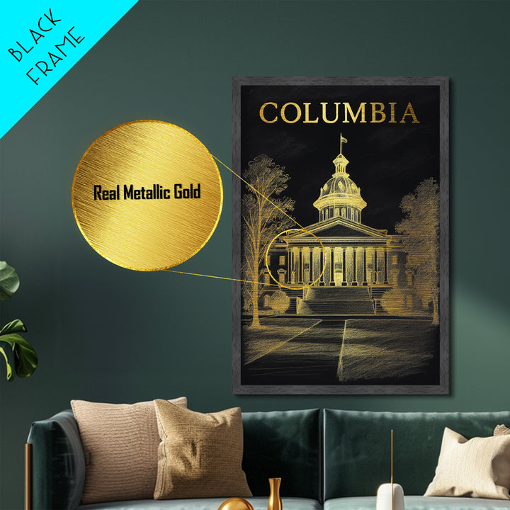 Columbia Missouri travel, Metallic Gold Print, Modern House Art, Metal Art, Wood Framed Art, Traveler Gift, Destination Gift