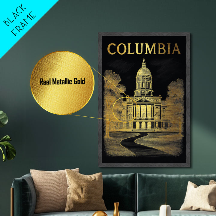 Columbia Missouri art, Metallic Gold Art, Modern House Art, Metal Art, Wood Framed Art, Graduation Travel Gift, Travel Gift