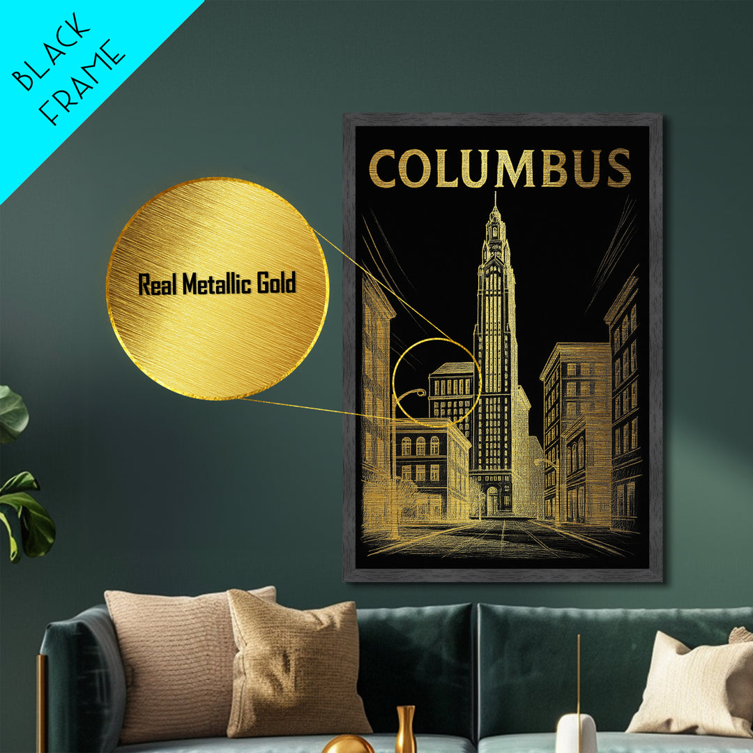 Columbus Georgia travel, Metallic Gold Print, College Dorm Décor, Metal Art, Wood Framed Art, Graduation Travel Gift, Traveler Gift