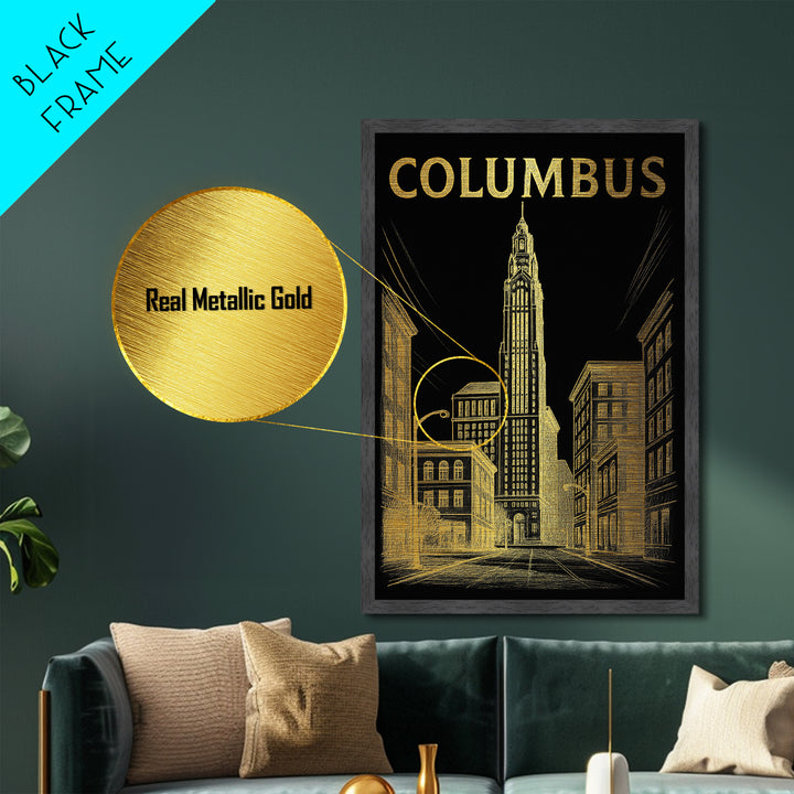 Columbus Georgia travel, Metallic Gold Print, College Dorm Décor, Metal Art, Wood Framed Art, Graduation Travel Gift, Traveler Gift