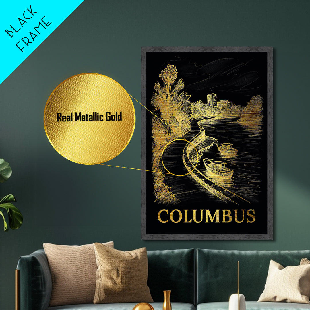 Columbus Ohio travel, Metallic Gold Print, Modern Skyline Wall Print, Metal Art, Wood Framed Art, Adventure Lover Gift, Travel Gift
