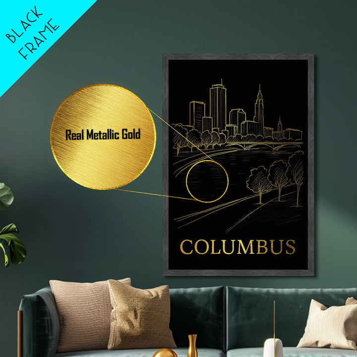 Columbus Ohio art, Metallic Gold Art, Housewarming Gift, Metal Art, Wood Framed Art, Newlywed Travel Gift, Honeymoon Gift