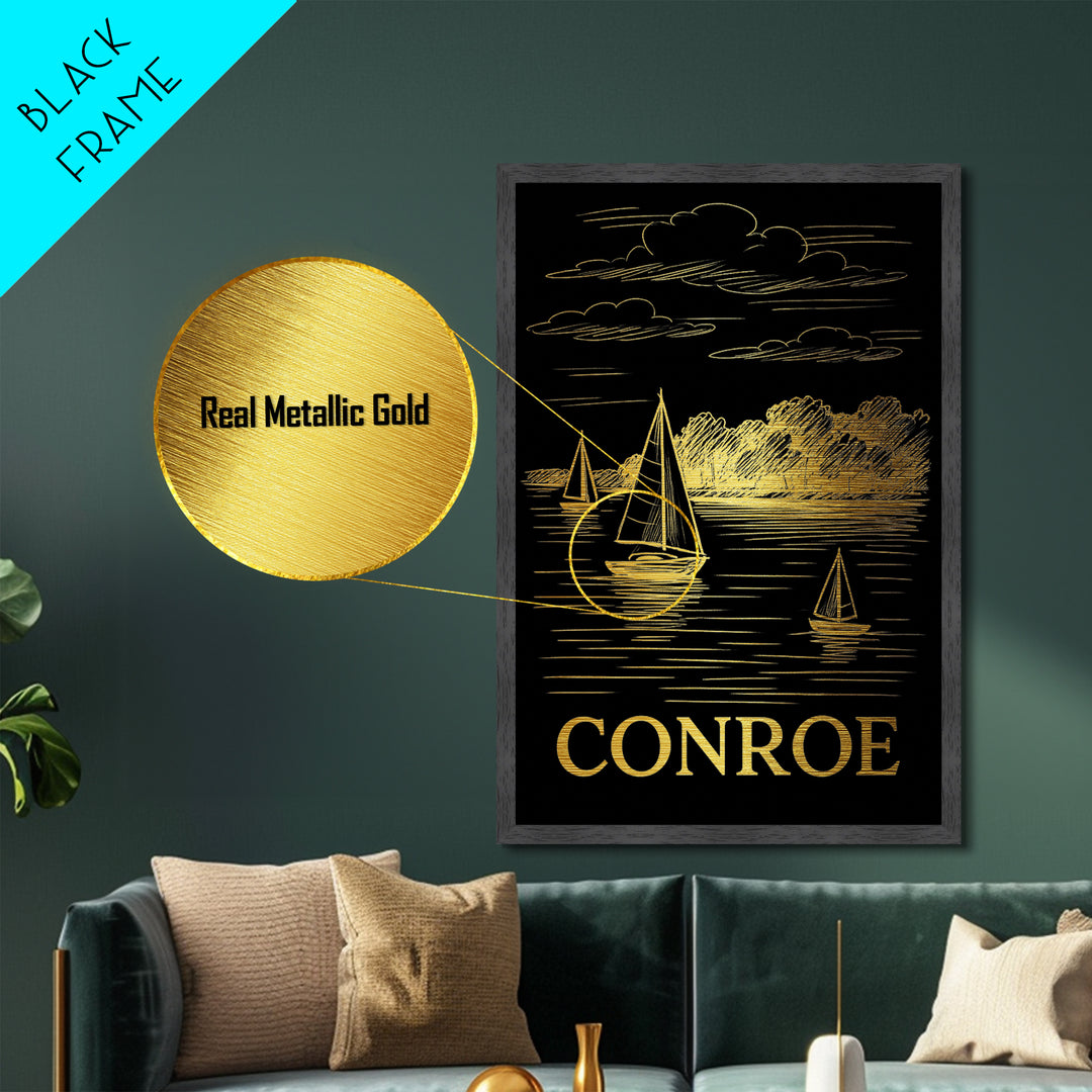 Conroe Texas art, Metallic Gold Art, Travel Art Prints, Metal Art, Wood Framed Art, Adventure Lover Gift, Traveler Gift