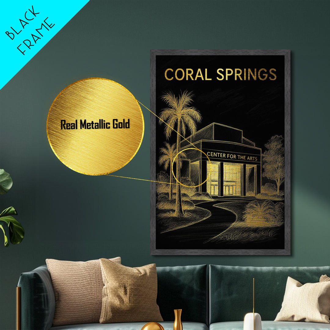 Coral Springs Florida travel, Metallic Gold Print, Modern House Art, Metal Art, Wood Framed Art, Wanderlust Gift, Travel Art Prints