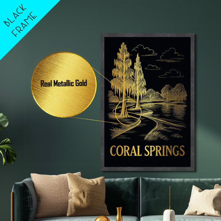 Coral Springs Florida art, Metallic Gold Art, Travel Art Prints, Metal Art, Wood Framed Art, Adventure Lover Gift, Traveler Gift