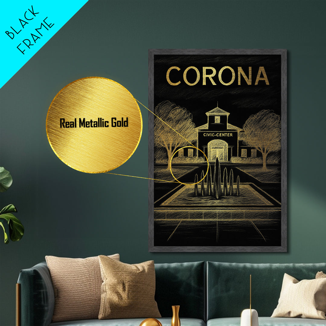 Corona California travel, Metallic Gold Print, Modern House Art, Metal Art, Wood Framed Art, Traveler Gift, Destination Gift