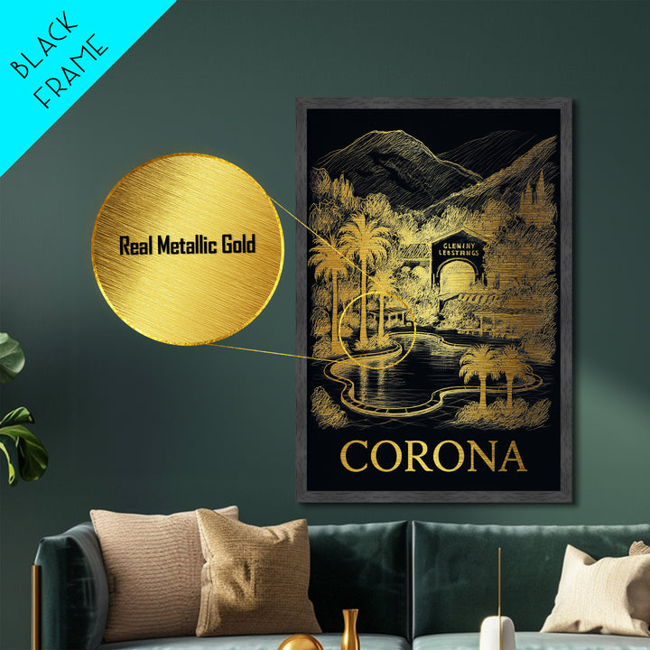 Corona California art, Metallic Gold Art, Modern House Art, Metal Art, Wood Framed Art, Graduation Travel Gift, Travel Gift
