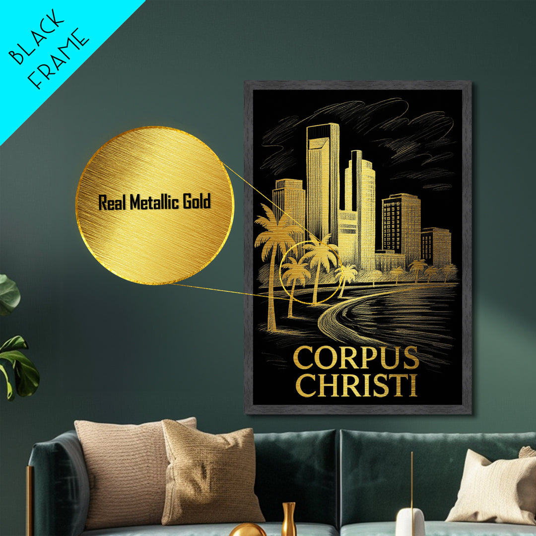 Corpus Christi Texas art, Metallic Gold Art, Best Friend Gifts, Metal Art, Wood Framed Art, Birthday Travel Gift, Destination Gift