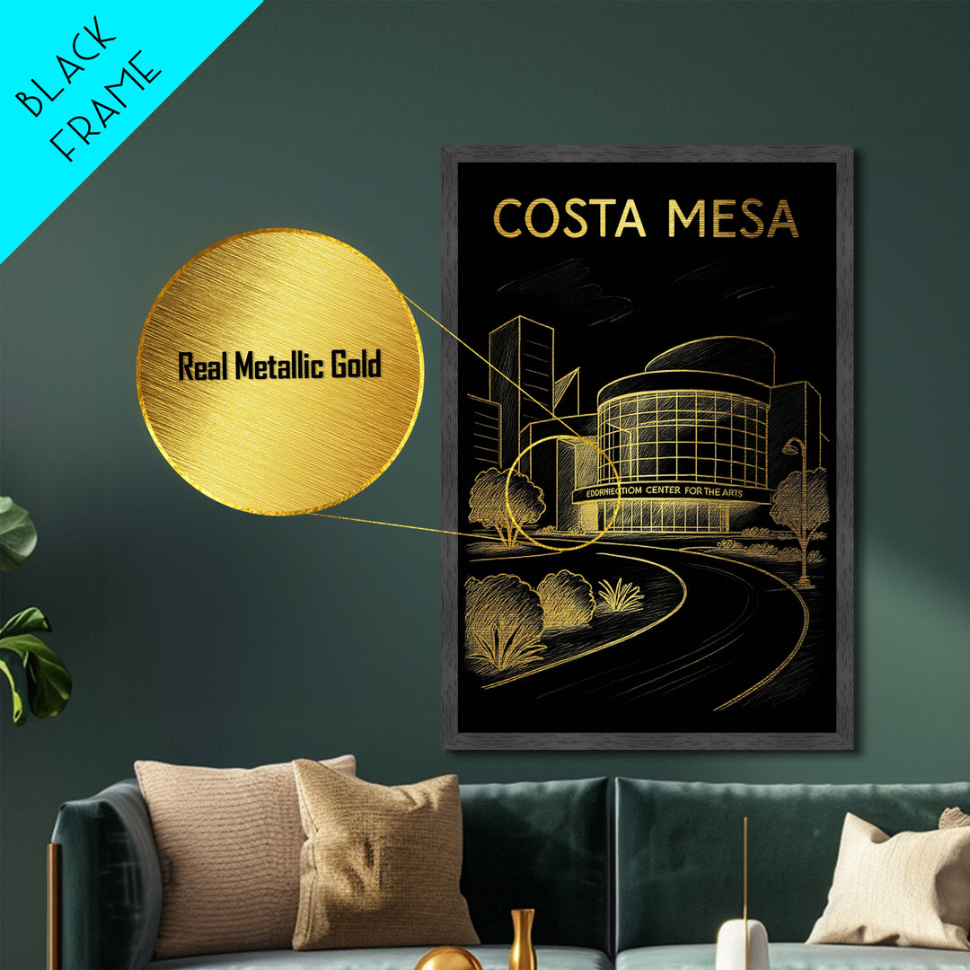 Costa Mesa California travel, Metallic Gold Print, Modern Skyline Wall Print, Metal Art, Wood Framed Art, Adventure Lover Gift, Travel Gift