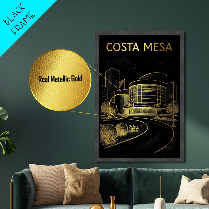 Costa Mesa California travel, Metallic Gold Print, Modern Skyline Wall Print, Metal Art, Wood Framed Art, Adventure Lover Gift, Travel Gift