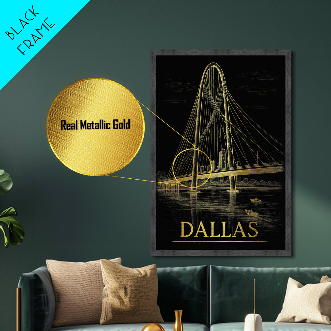 Dallas Texas art, Metallic Gold Art, Office Decor, Metal Art, Wood Framed Art, Graduation Travel Gift, Destination Gift