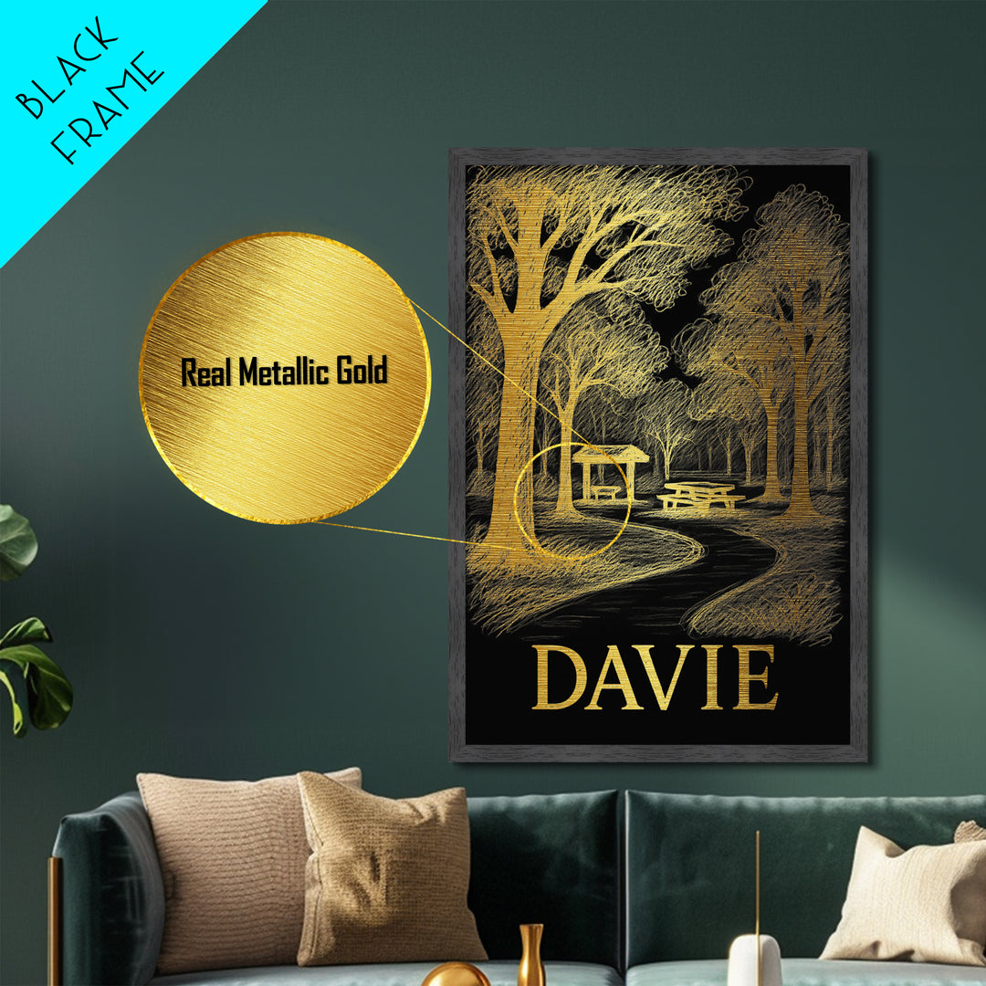 Davie Florida art, Metallic Gold Art, College Dorm Décor, Metal Art, Wood Framed Art, Graduation Travel Gift, Traveler Gift