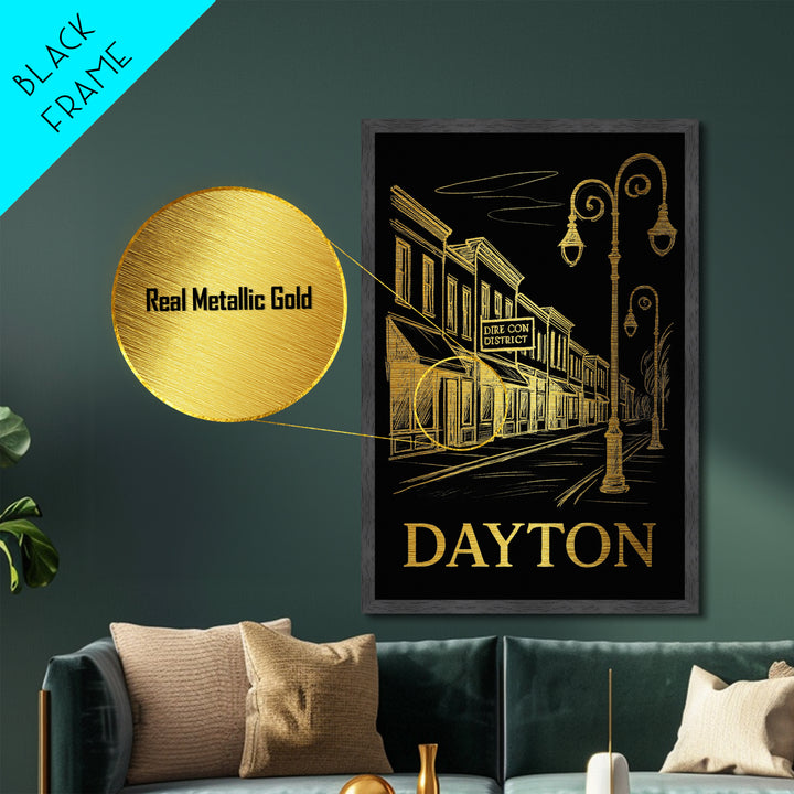 Dayton Ohio art, Metallic Gold Art, Best Friend Gifts, Metal Art, Wood Framed Art, Birthday Travel Gift, Destination Gift