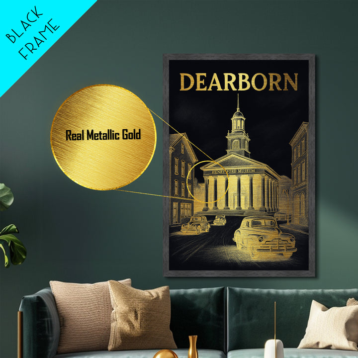 Dearborn Michigan art, Metallic Gold Art, Modern House Art, Metal Art, Wood Framed Art, Graduation Travel Gift, Travel Gift