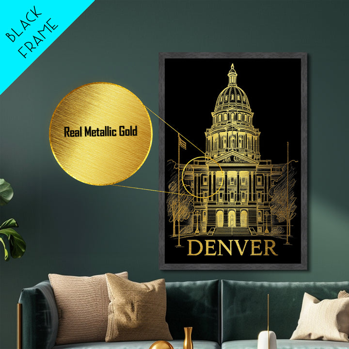 Denver Colorado art, Metallic Gold Art, Housewarming Gift, Metal Art, Wood Framed Art, Newlywed Travel Gift, Honeymoon Gift