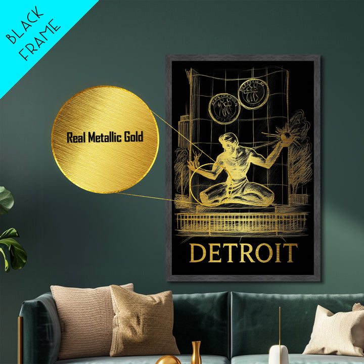 Detroit Michigan art, Metallic Gold Art, Travel Art Prints, Metal Art, Wood Framed Art, Adventure Lover Gift, Traveler Gift